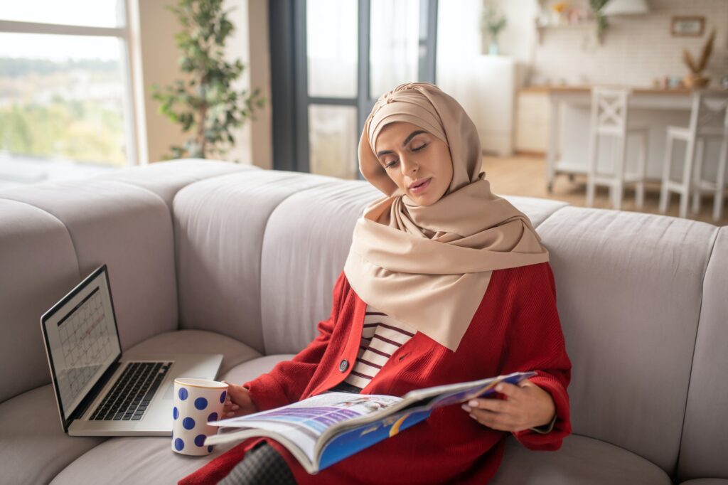 Young girl learning English grammar rules